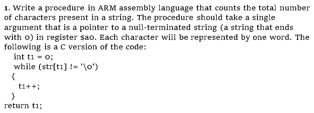 1. Write a procedure in ARM assembly language that counts the