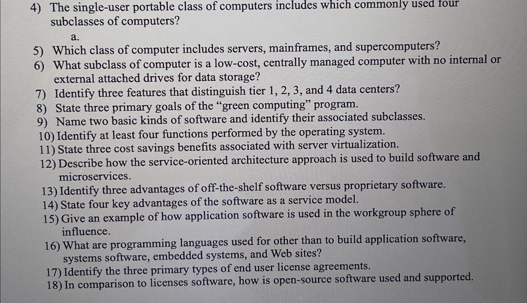  The single-user portable class of computers includes which commonly used four