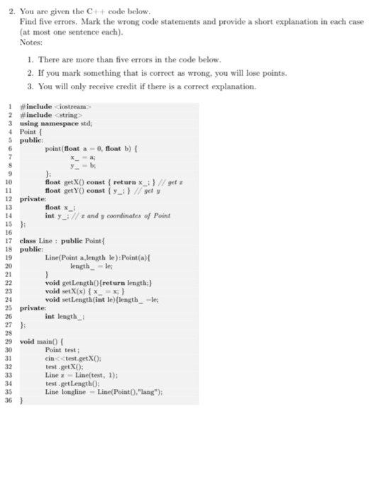 c++ 2. You are given the C++ code below. Find five errors.