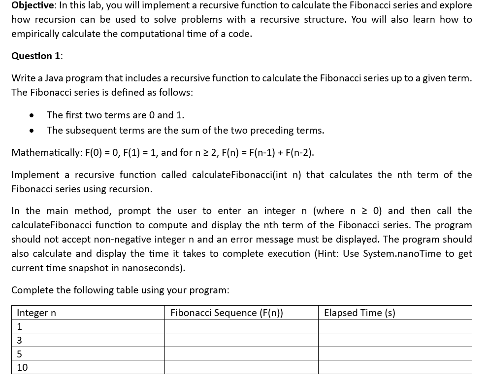  Objective: In this lab, you will implement a recursive function to