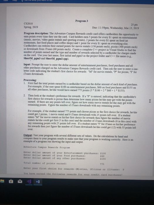  any help with this program? thanks!! Program 3 CS2010 Spring. 2019