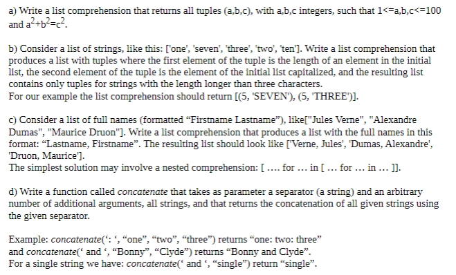 Please use python a) Write a list comprehension that returns all tuples