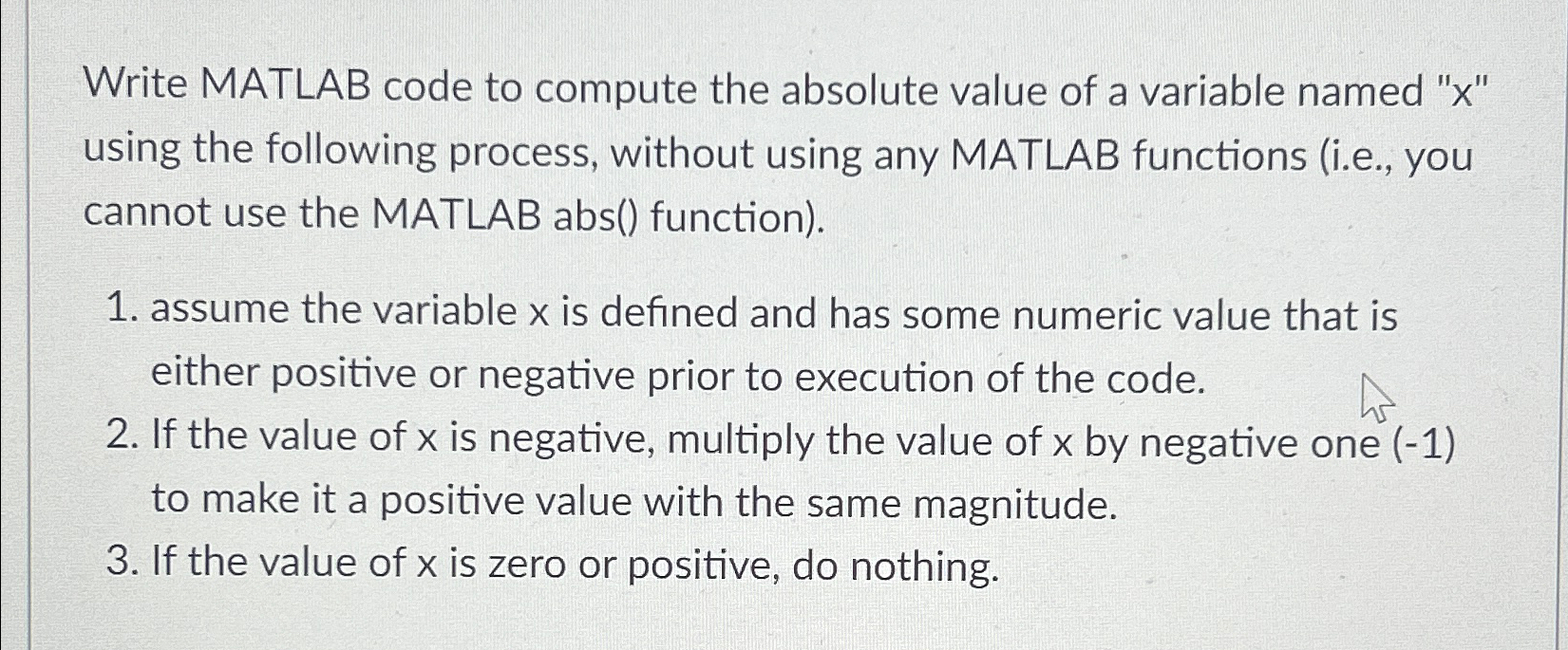 Write MATLAB code to compute the absolute value of a variable
