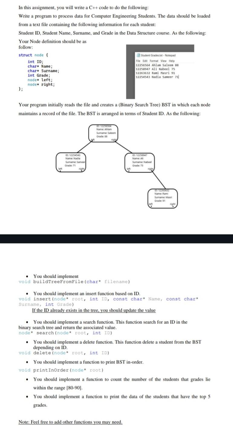  write c++ code In this assignment, you will write a C++