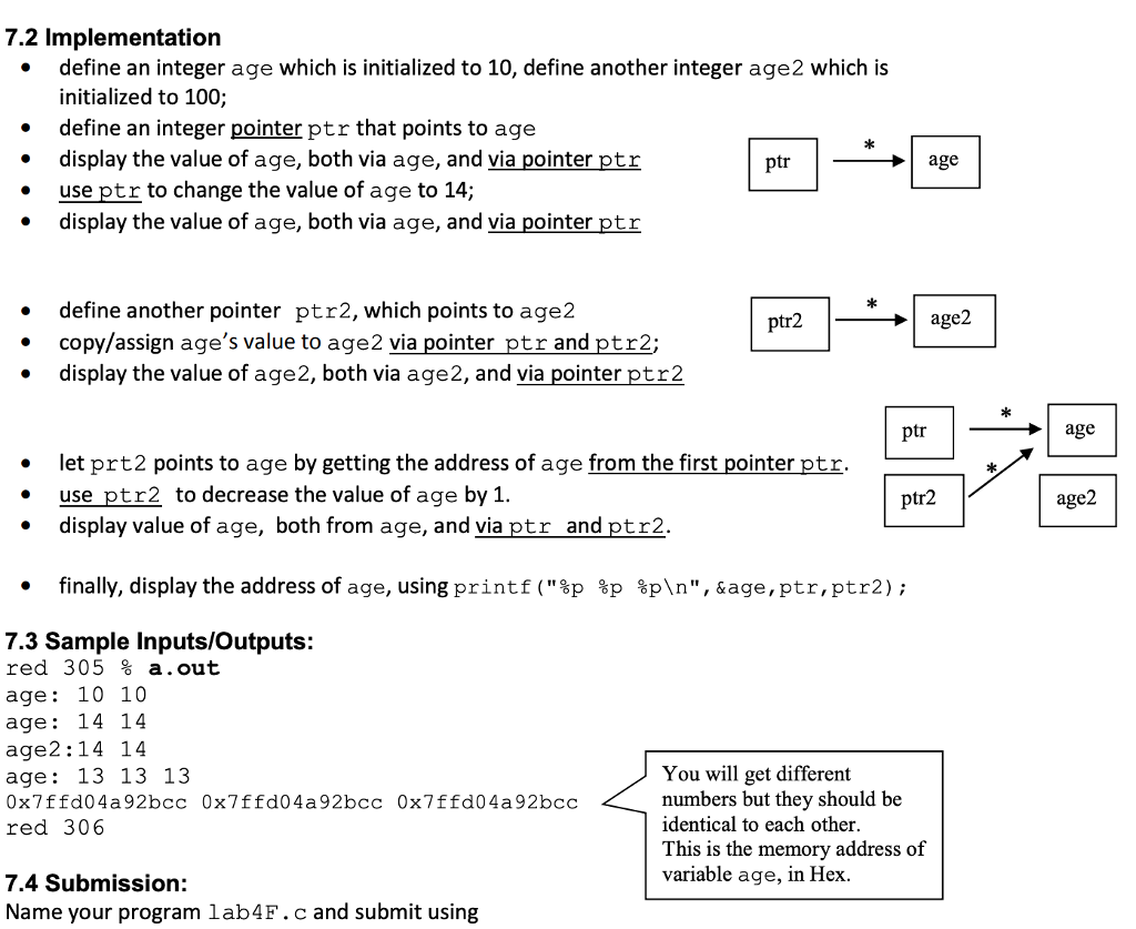 7.2 lmplementation define an integer age which is initialized to 10,