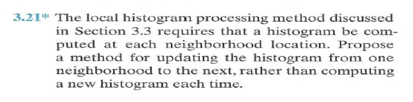  3.21 The local histogram processing method discussed in Section 3.3 requires