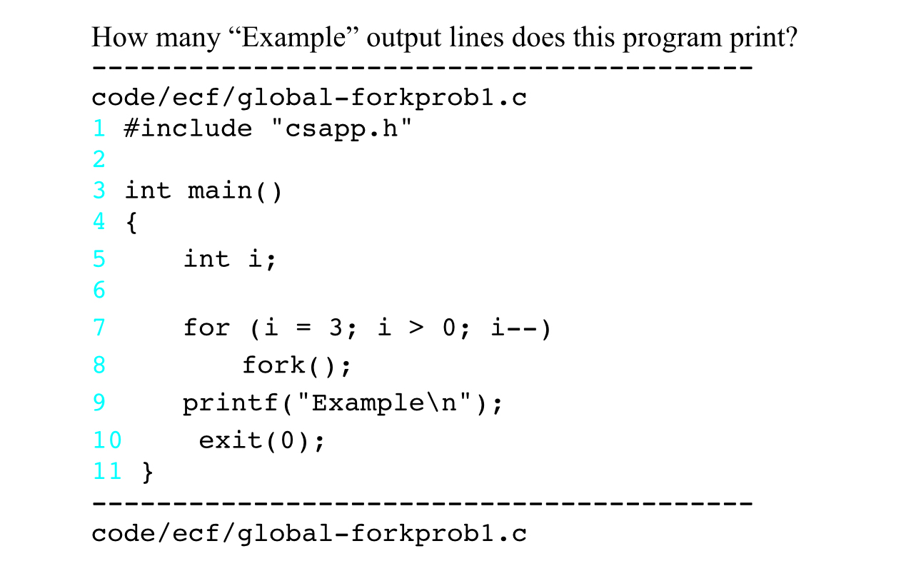  How many "Example" output lines does this program print? 