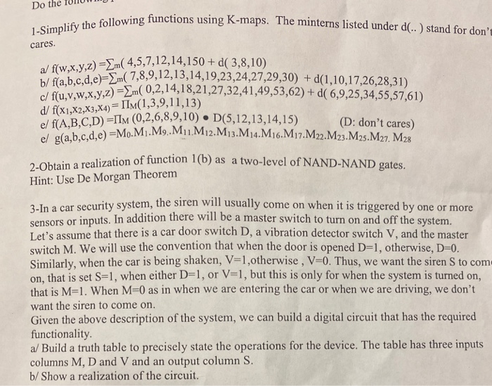  Do the IONUM wing functions using K-maps. The minterns listed under