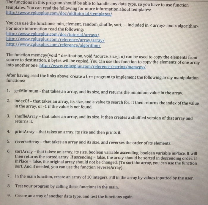  C++ Program. The functions in this program should be able to