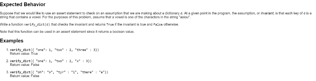 Could someone please help me solve these two problems? Expected Behavior Write