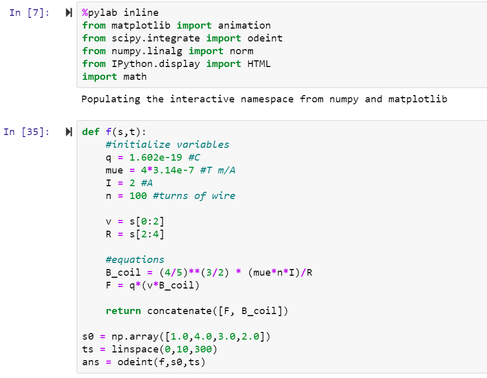 [Python] Write code that describes the motion of charged particles moving through