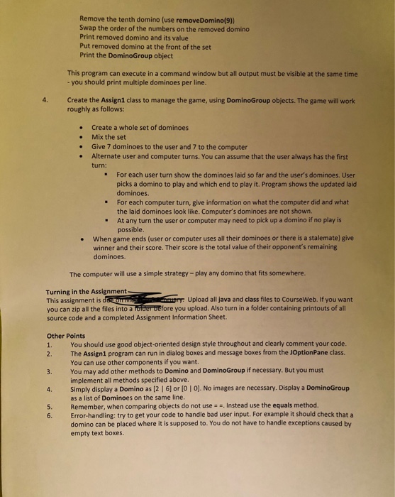 a Java program to simulate a simplified game of Dominoes between the