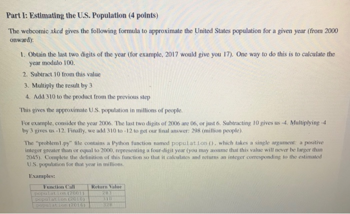  Part I: Estimating the U.S. Population (4 points) The webcomic xked