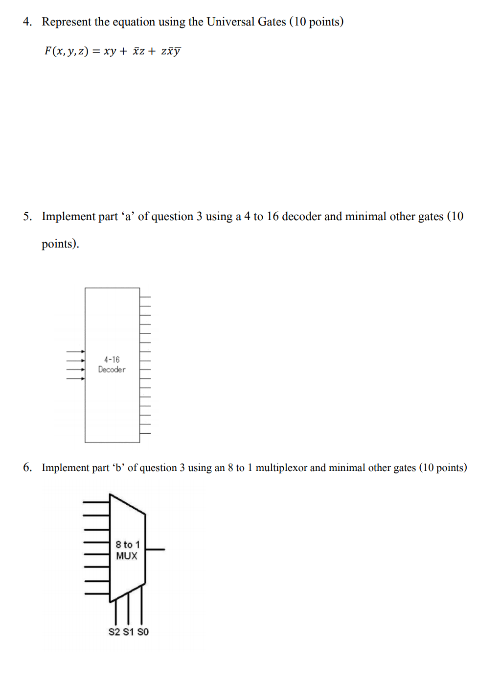 Number 4 4. Represent the equation using the Universal Gates (10 points)