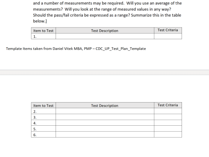 DESCRIPTION [Provide a description of the item to be tested and pertinent