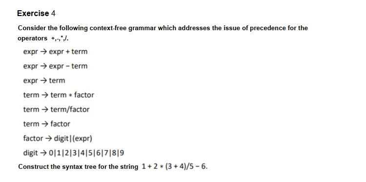 Draw syntax tree... please solve the above question according to the requirements