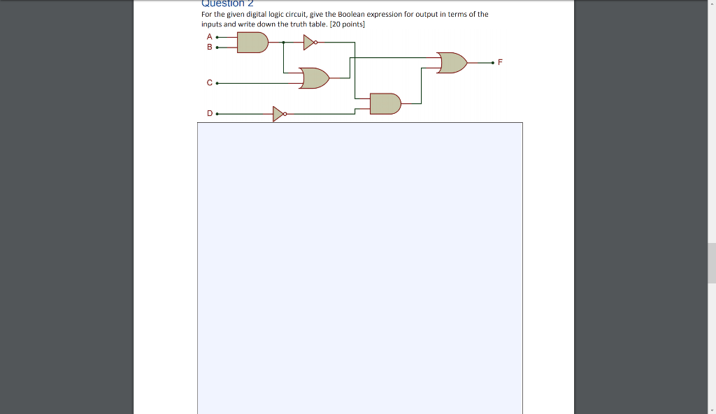  Question 2 For the given digital logic circuit, give the Boolean