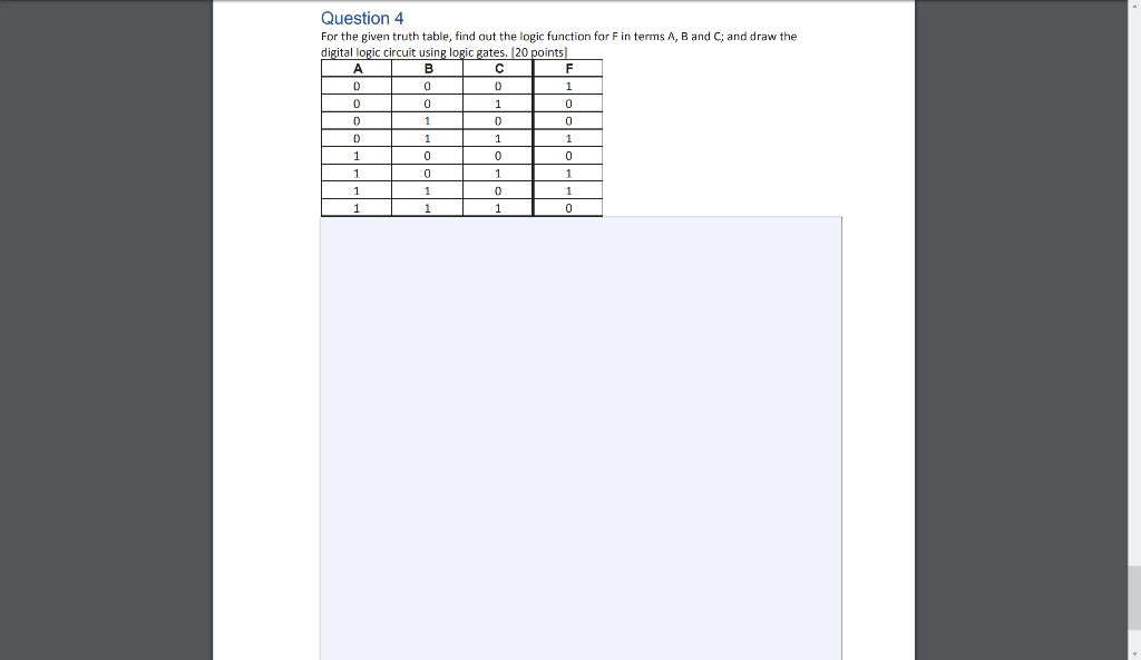 truth table. [20 points] Question 3 For the given digital logic circuit,