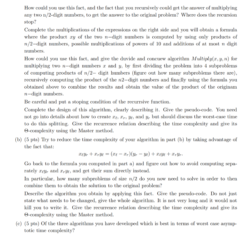 to multiply two n-digit numbers x and y. For the purposes of