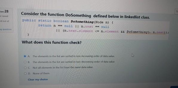  Consider the function DoSomething defined below in linkedlist class. public atatic
