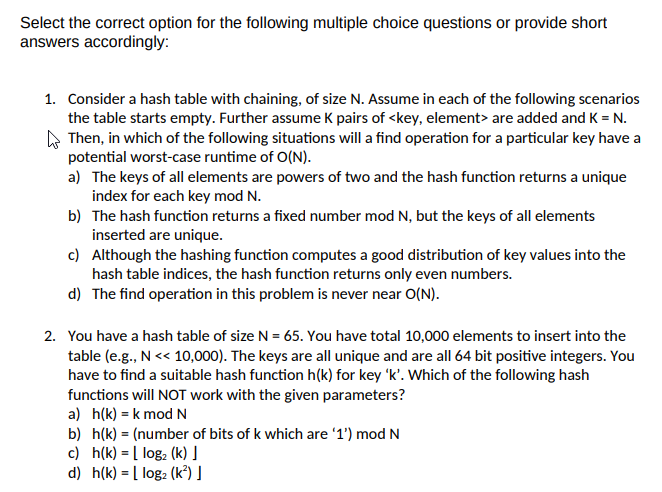 Explain each answer. Select the correct option for the following multiple