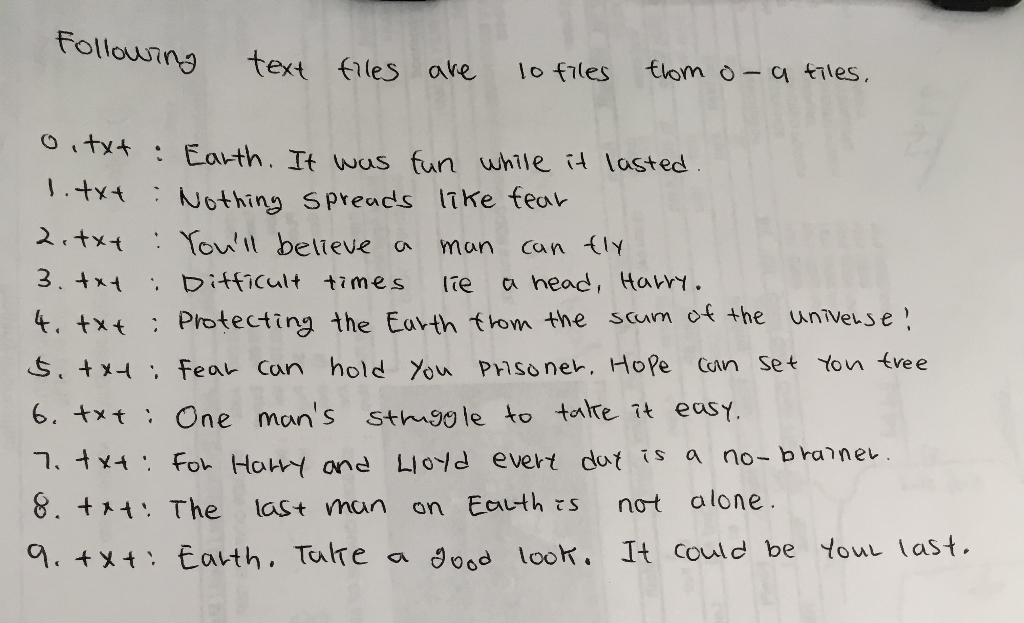 matrix, Boolean queries and inverted index from text files. But I don't