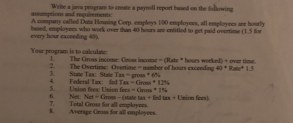  Write a java program to create a payroll report based on