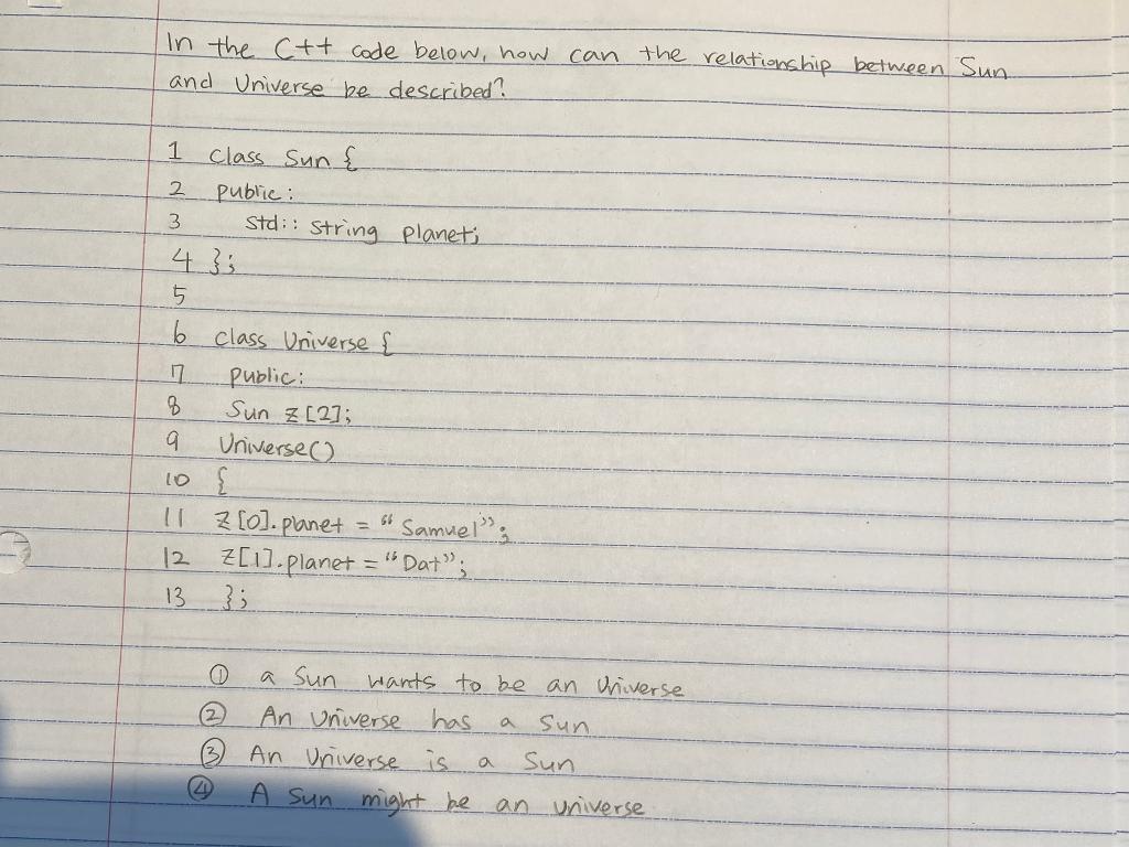 C++ Question In the Ct+ code below, how can the relationship between