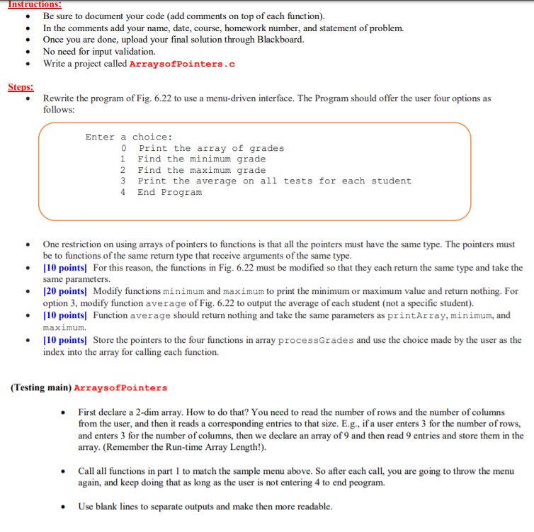 pointers should be implemented into the function ignore figure 6.22 Instructions .