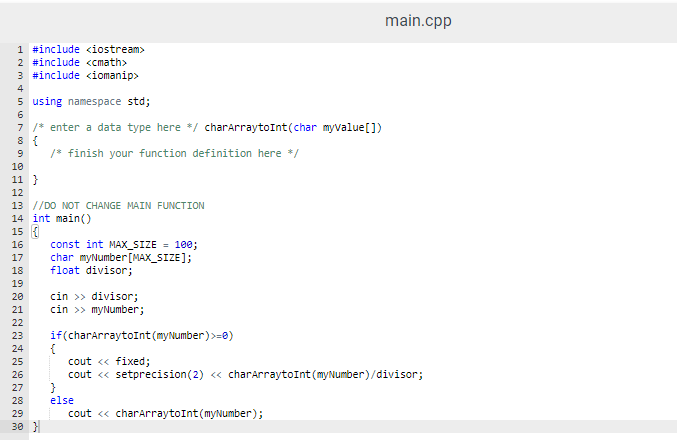 of a positive integer value stored in a char array. The function