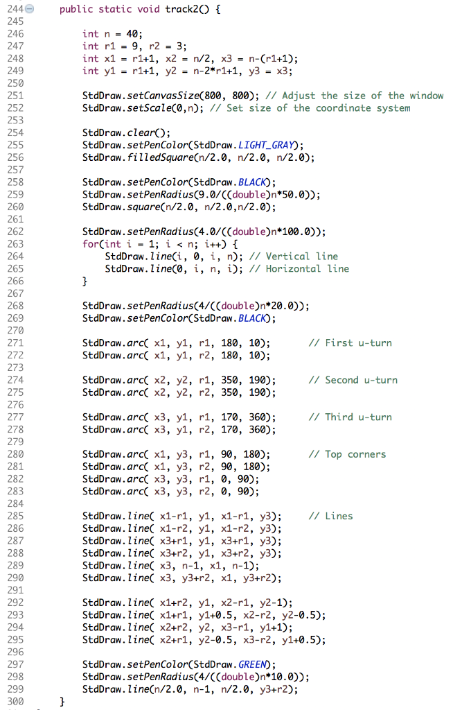 I have this track in Java using StdDraw. How can I implement