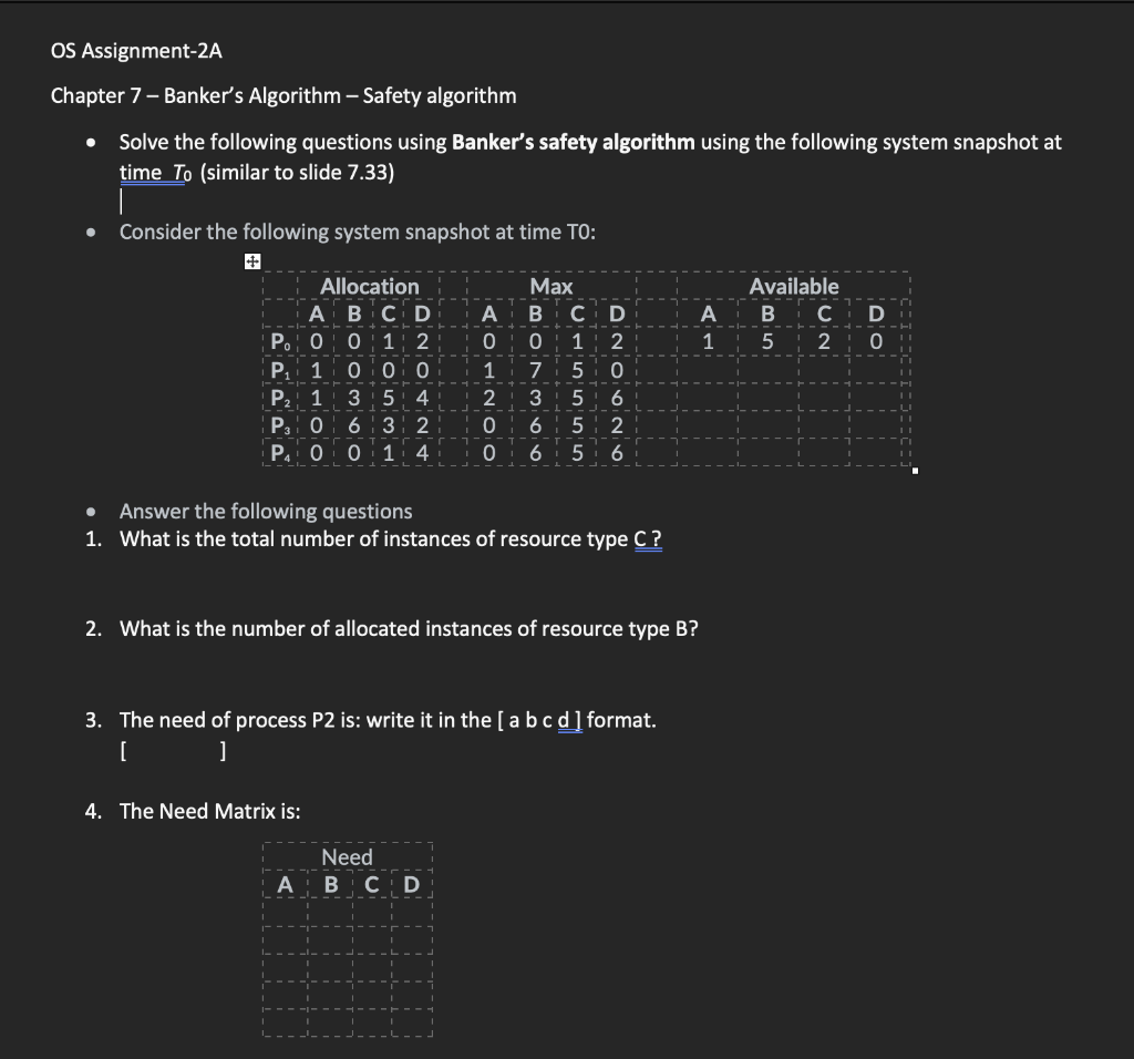 OPERATING SYSTEMS Bankers Algorithm Safety algorithm SLIDE 7.33: OS Assignment-2A Chapter 7