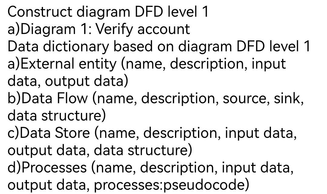  Construct diagram DFD level 1 a)Diagram 1: Verify account Data dictionary