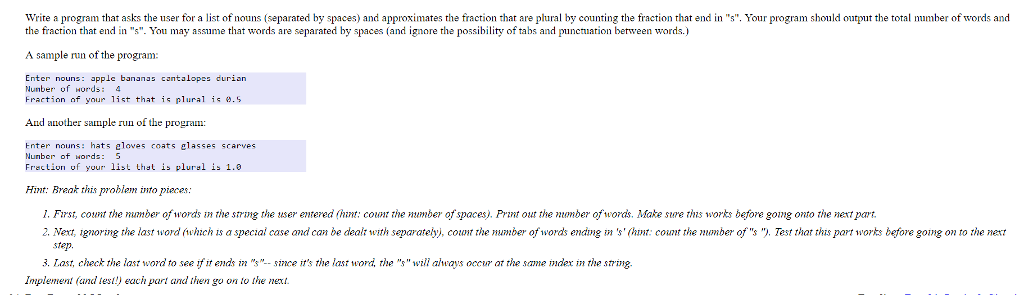 In Python Your program should output the total umber of words and