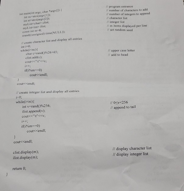 to create a linked character list and a linked integer list and