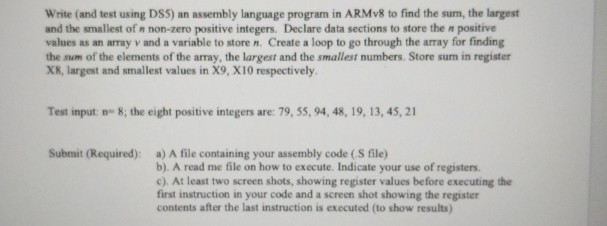  Write and test using DS5) an assembly language program in ARMv8