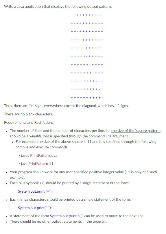  Write a Java application that displays the following output pattern: Thus,