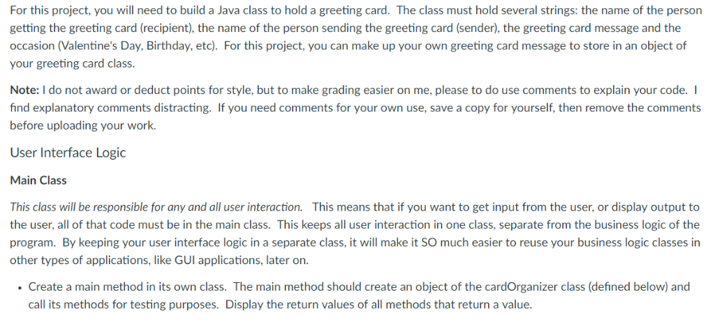  For this project, you will need to build a Java class