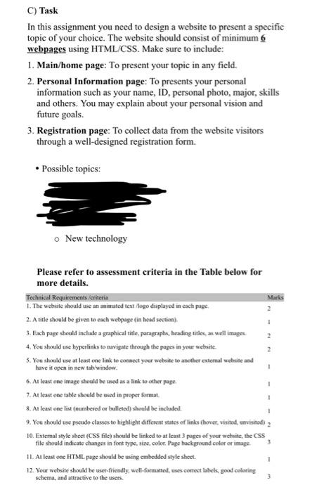  C) Task In this assignment you need to design a website