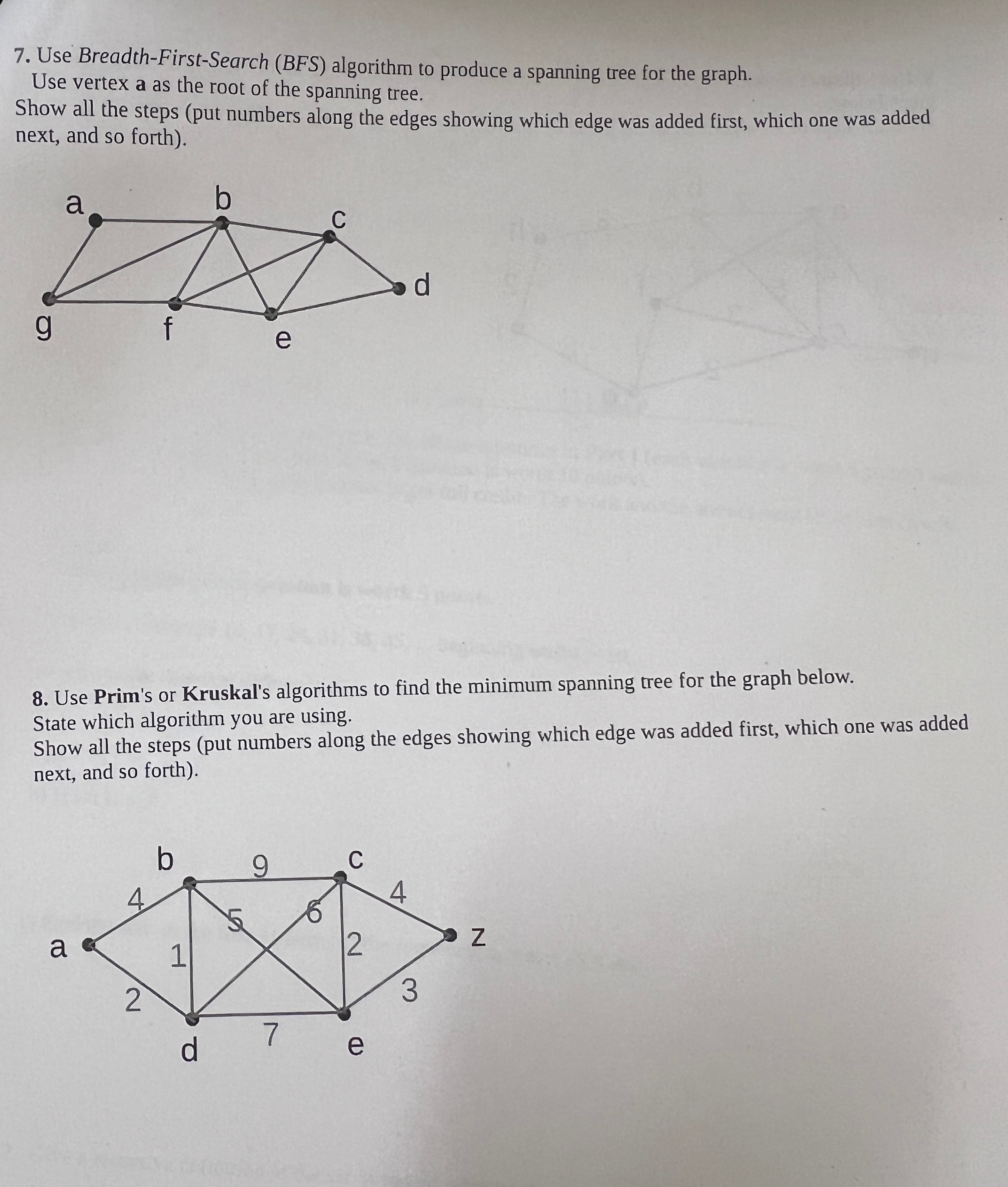  Use Breadth-First-Search (BFS) algorithm to produce a spanning tree for the