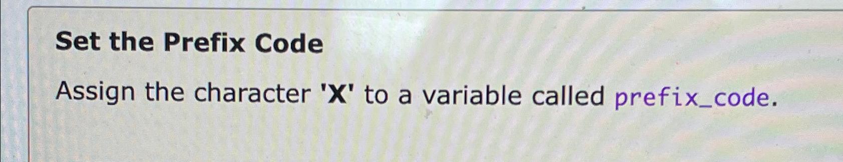  Set the Prefix Code Assign the character 'x' to a variable
