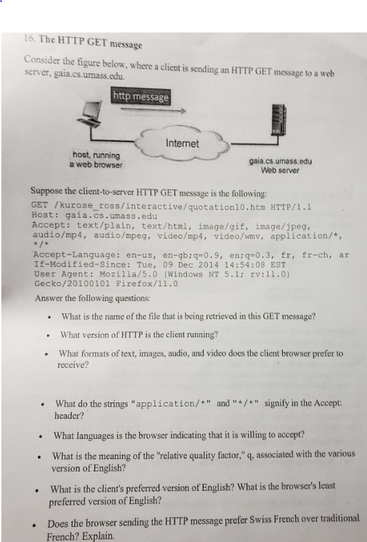  16. The HTTP GET message Consider the figure below, where a