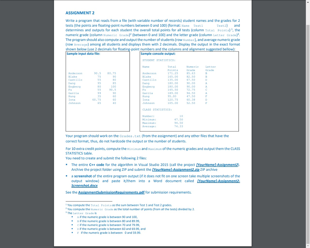  ASSIGNMENT 2 Write a program that reads from a file (with