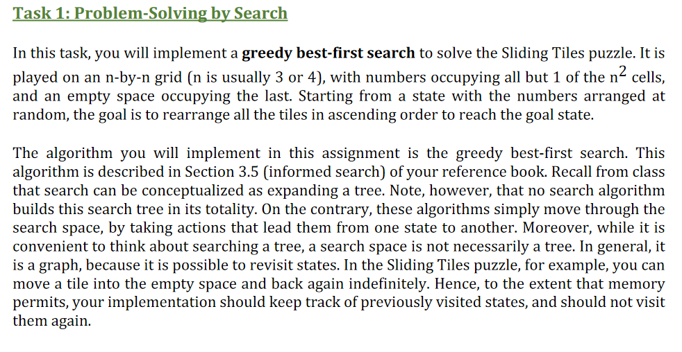  Task 1: Problem-Solving by Search In this task, you will implement