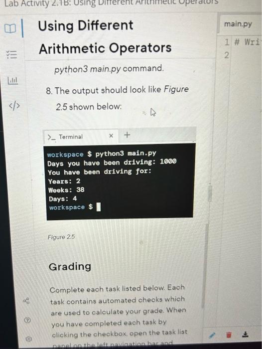 Different Arithmetic Operators 1. Go to your main.py file. 2. On the