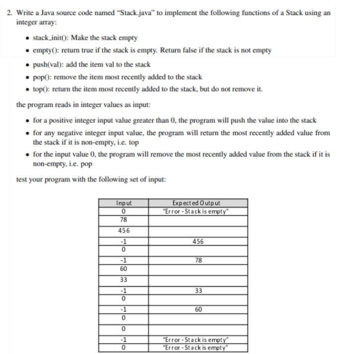  2. Write a Java source code named "Stack.java" to implement the