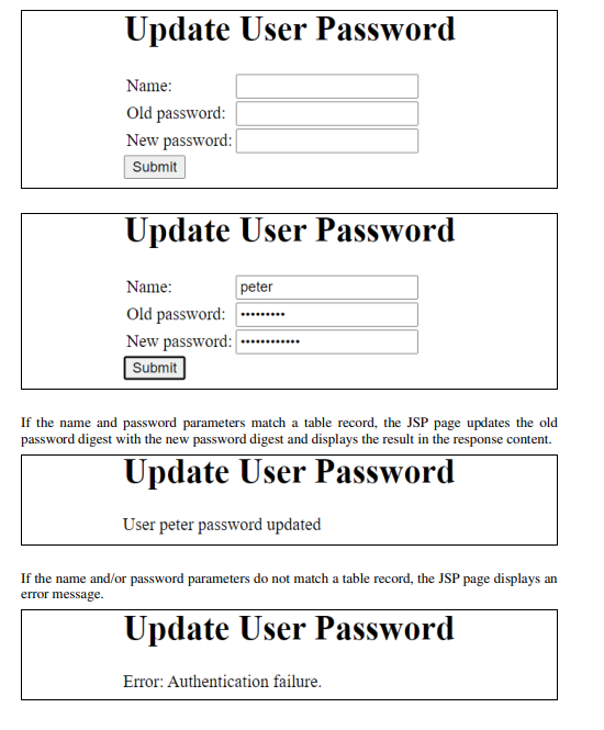 that updates user login password using the database table of question 1.