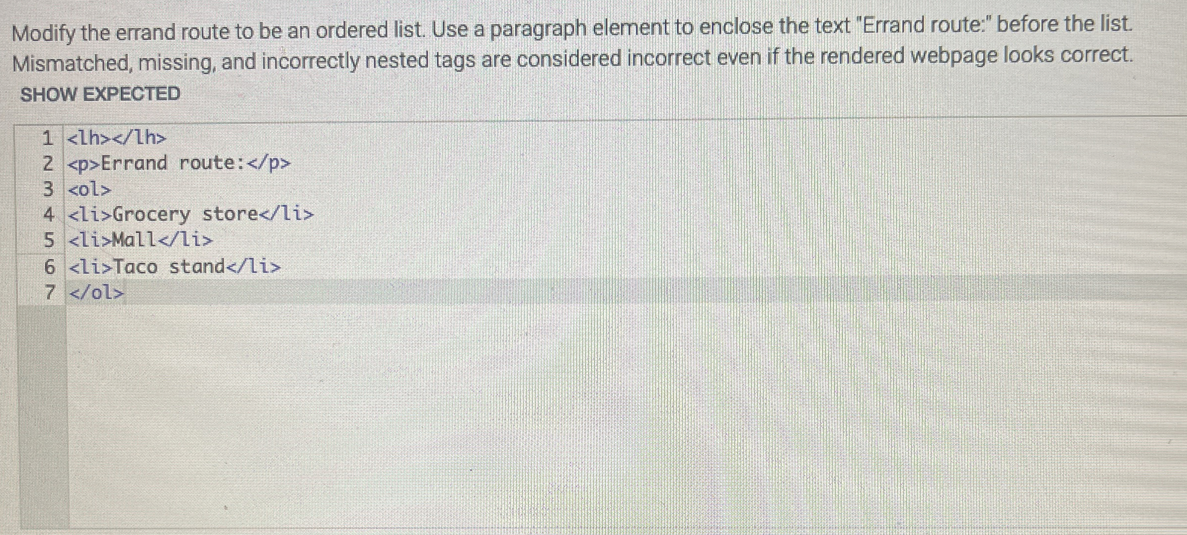  Help fix my code, getting an error Modify the errand route
