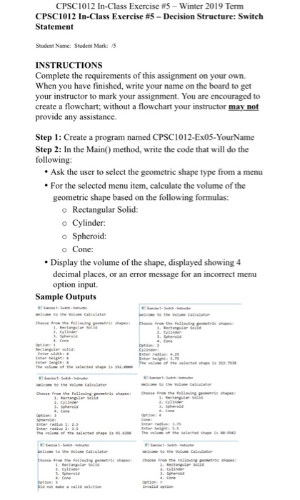  Switch Statements No try catch C# Code only on Main Method