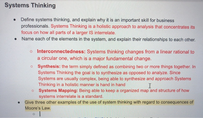  The highlighted question. Systems Thinking Define systems thinking, and explain why